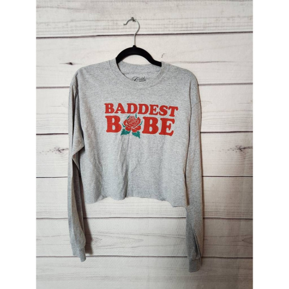 Cold Crush Womens Cropped Longsleeve Gray T Shirt Baddest Babe Heathered M
